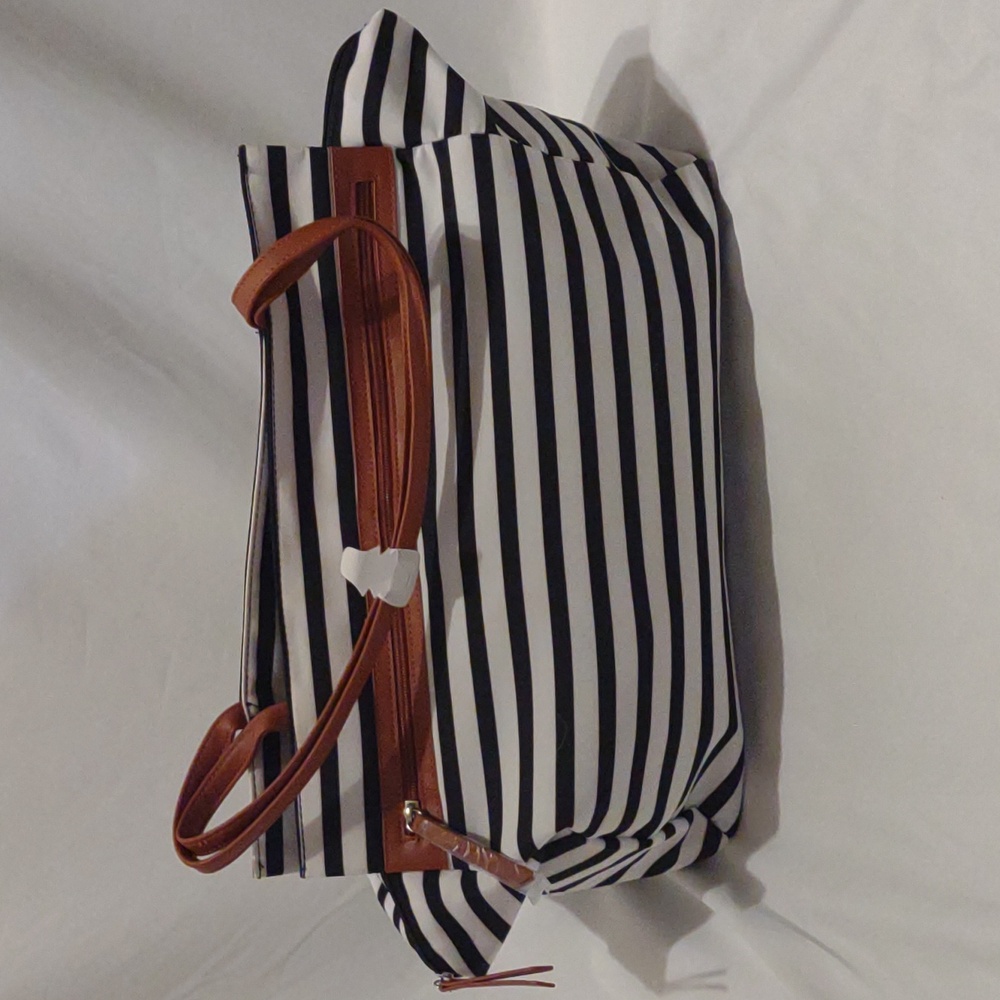 DSW black & white strip larger travel bag
